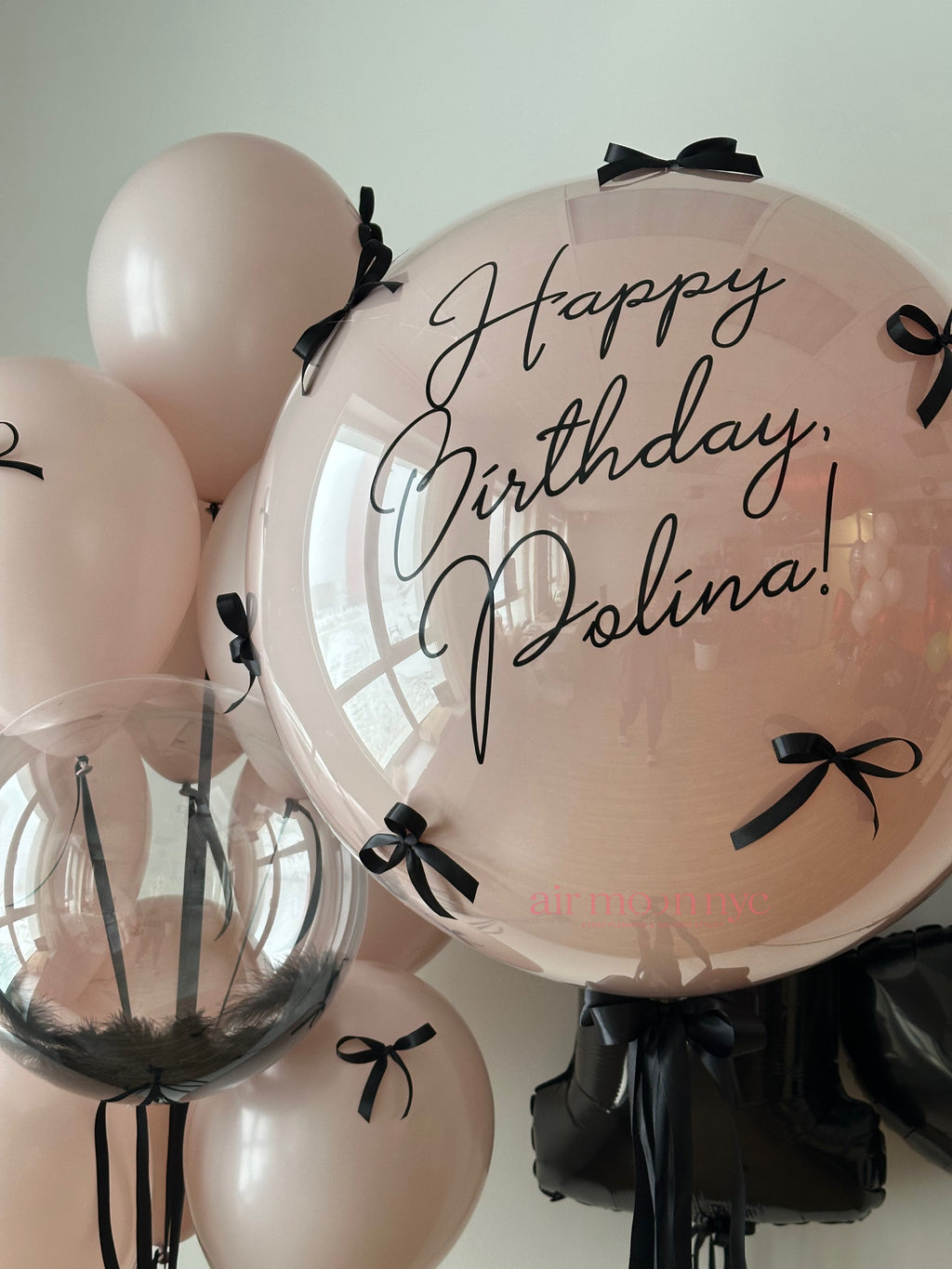 Personalized Birthday Balloon Set NYC | Blush Pink & Black Balloon Bouquet