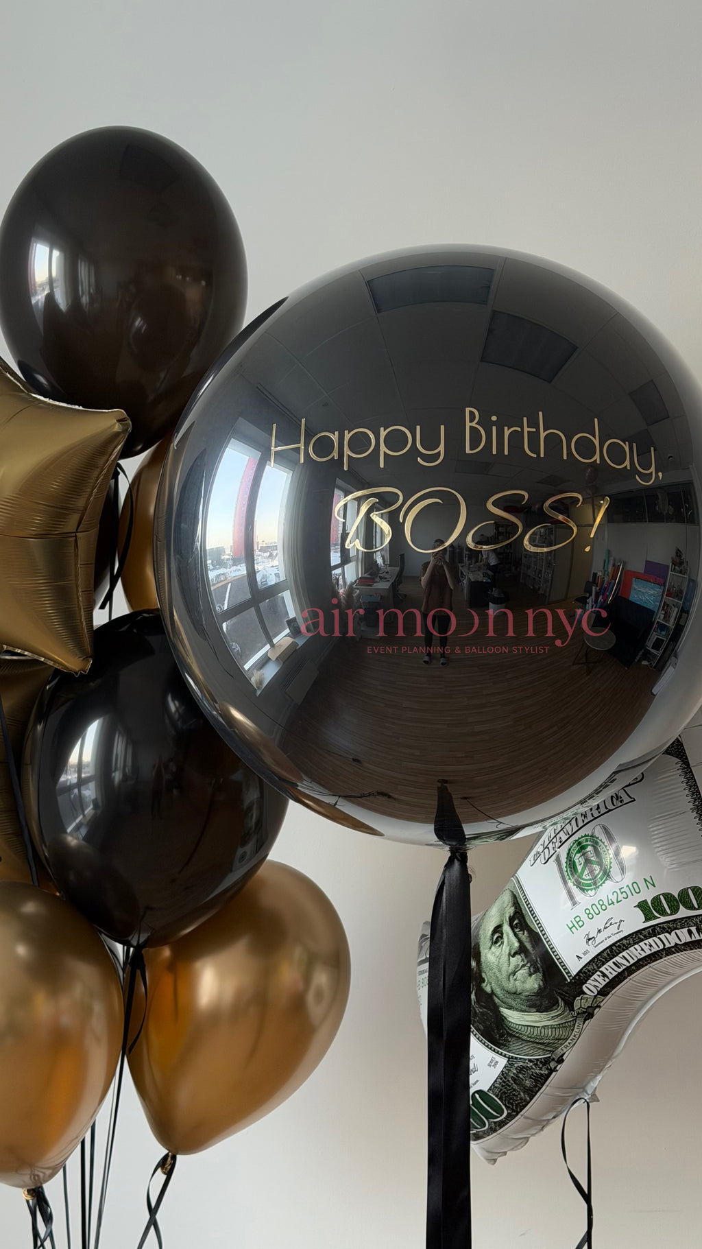 Black & Gold Birthday Balloons for Him NYC | Air Moon NYC