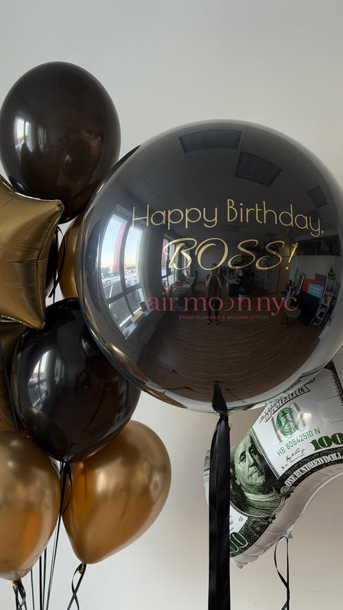 Black & Gold Birthday Balloons for Him NYC | Air Moon NYC