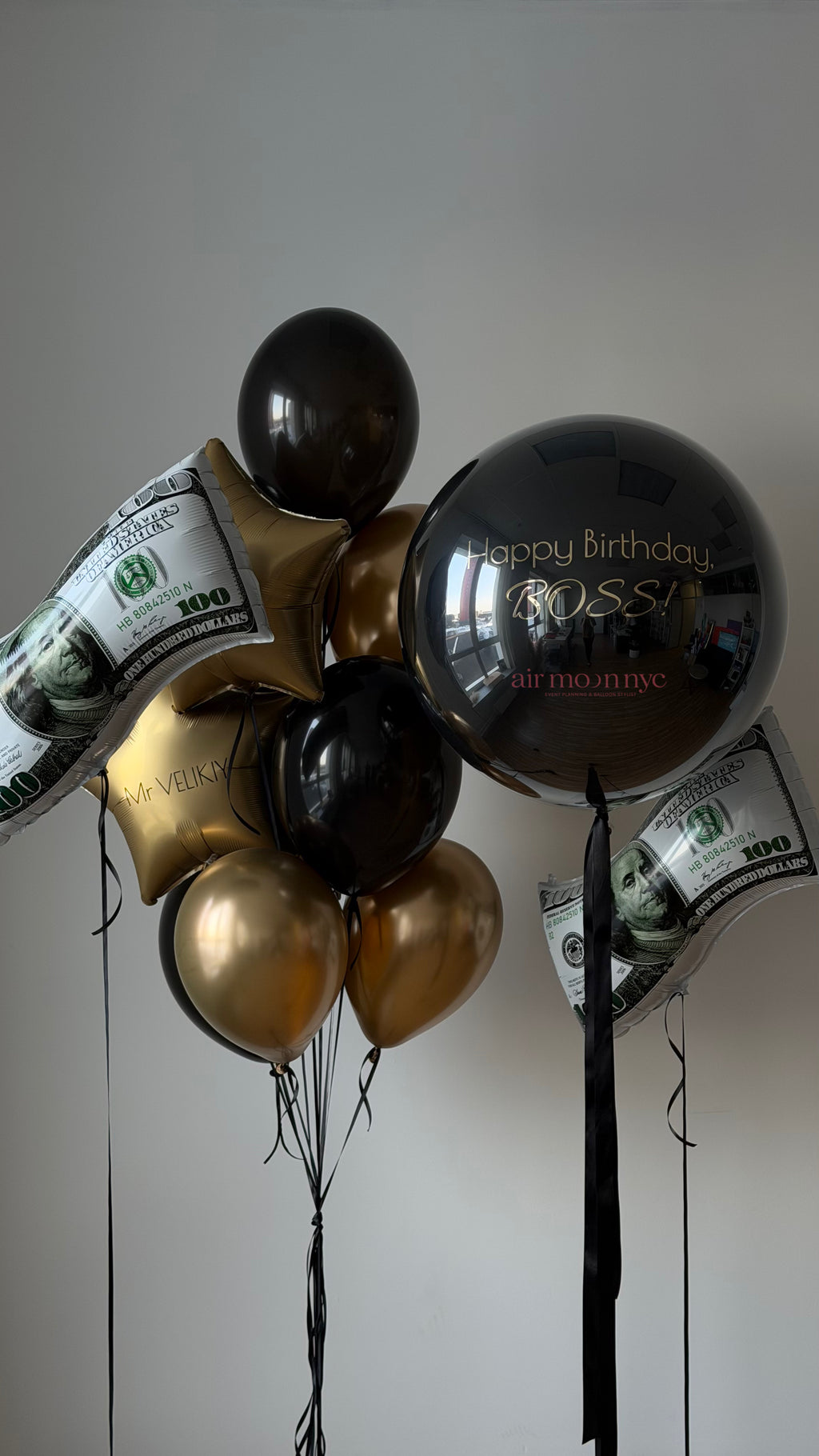Black & Gold Birthday Balloons for Him NYC | Air Moon NYC