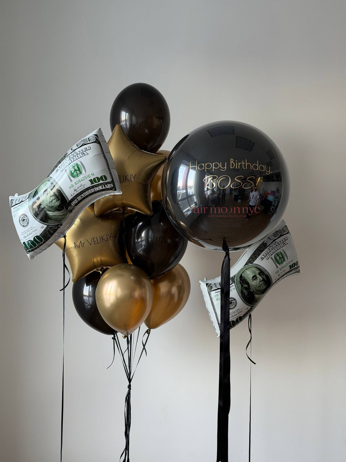 Black & Gold Birthday Balloons for Him NYC | Air Moon NYC