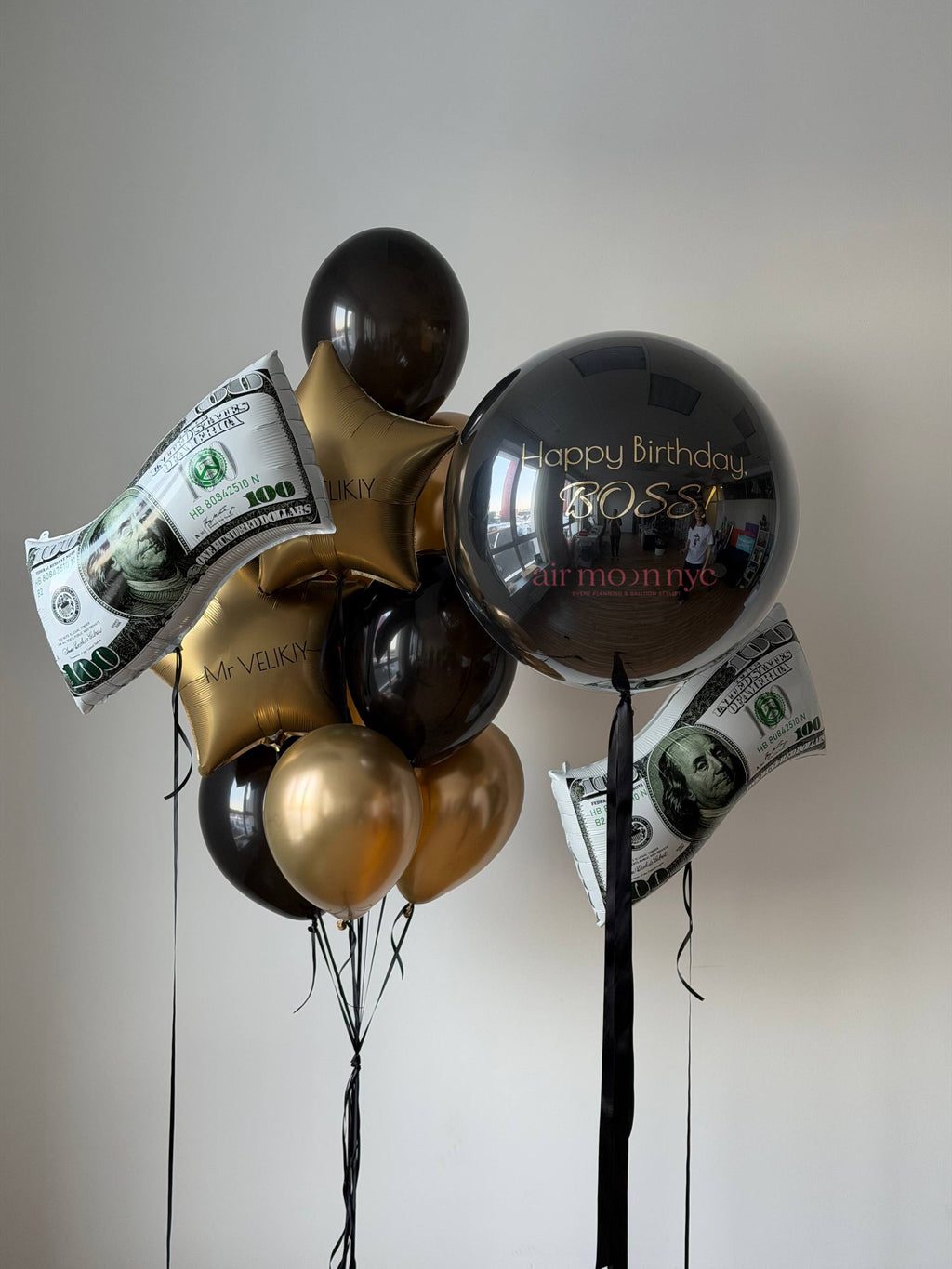 Black & Gold Birthday Balloons for Him NYC | Air Moon NYC