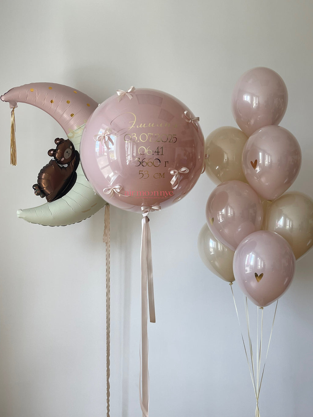 Personalized Dreamy Baby Balloon Set – Moon & Bear – NYC