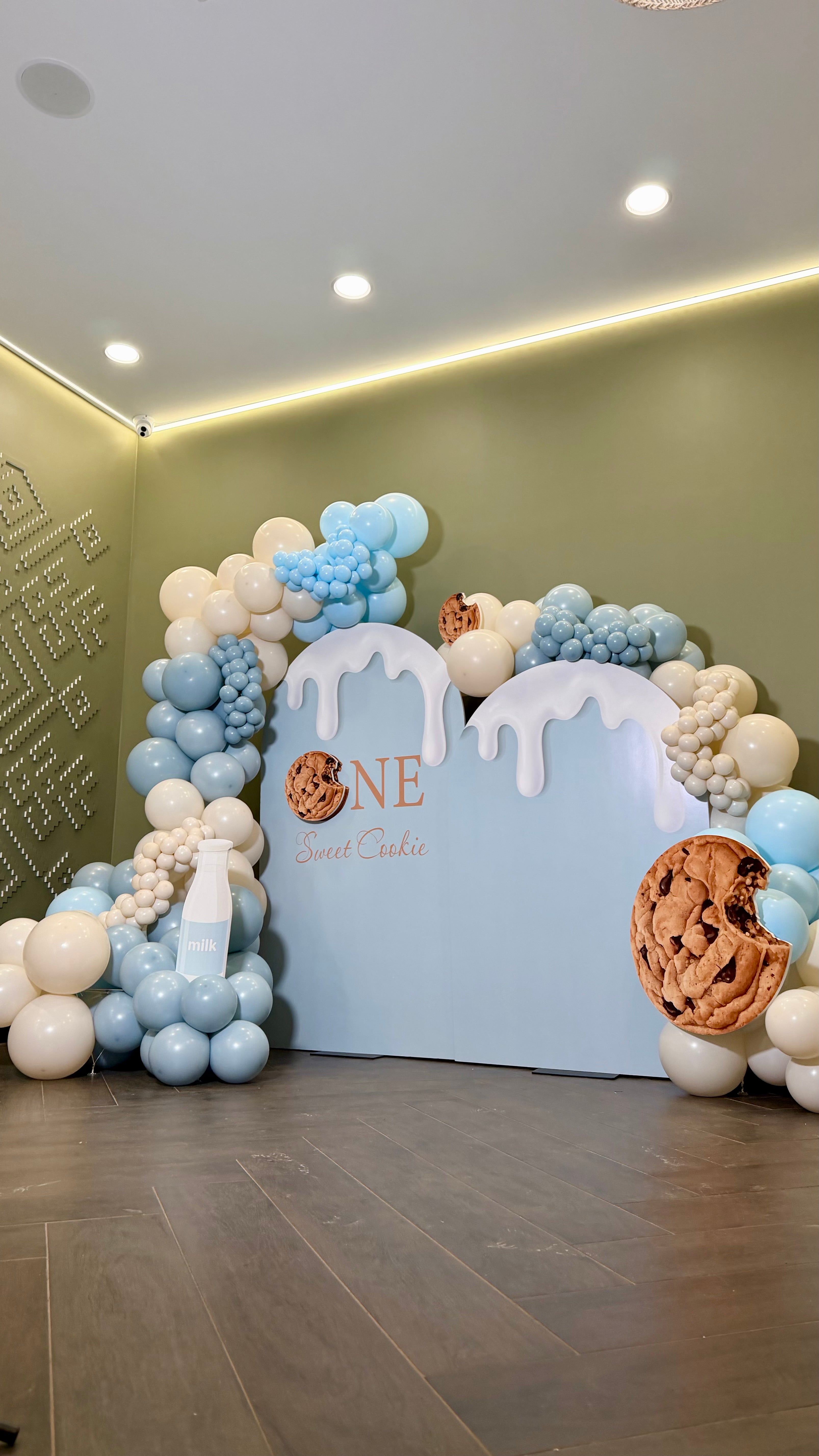 Sweet Cookie & Milk Birthday Balloon Backdrop NYC | Custom Kids Party Decor