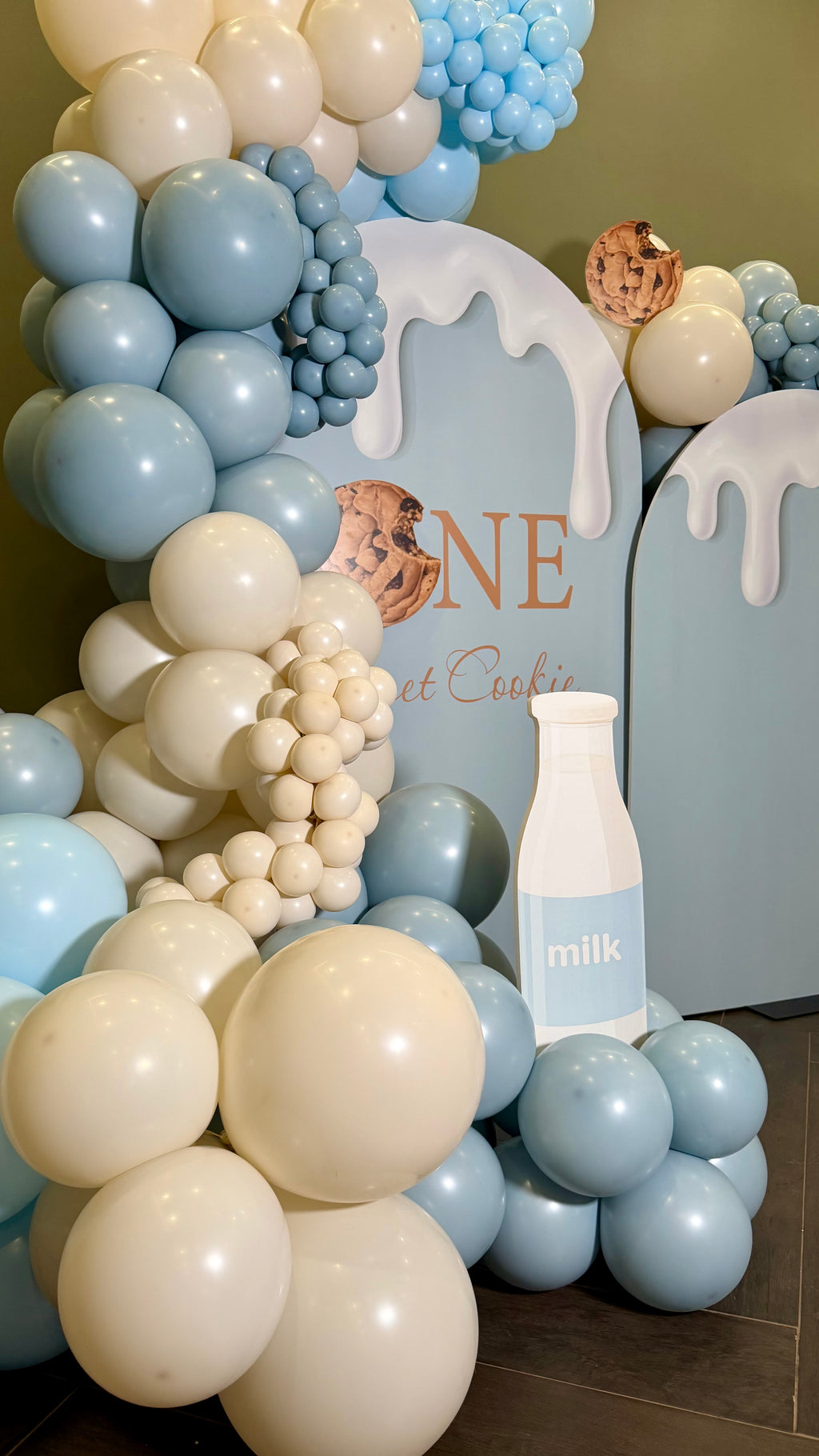 Sweet Cookie & Milk Birthday Balloon Backdrop NYC | Custom Kids Party Decor