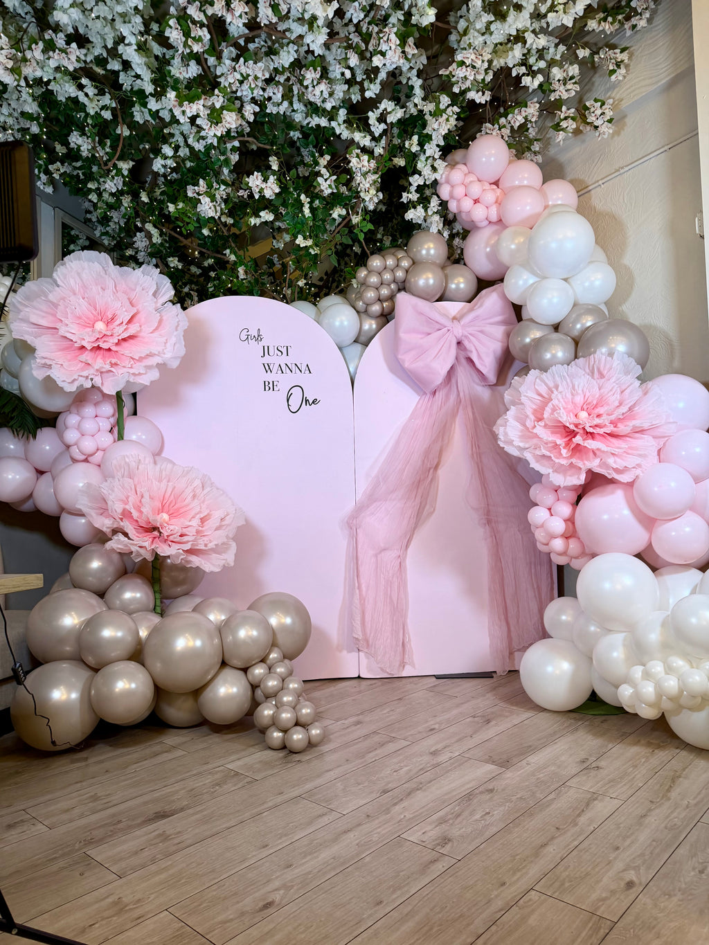 Luxury Pink Baby Shower Balloon Backdrop NYC | First Birthday & Welcome Baby Decor BROOKLYN