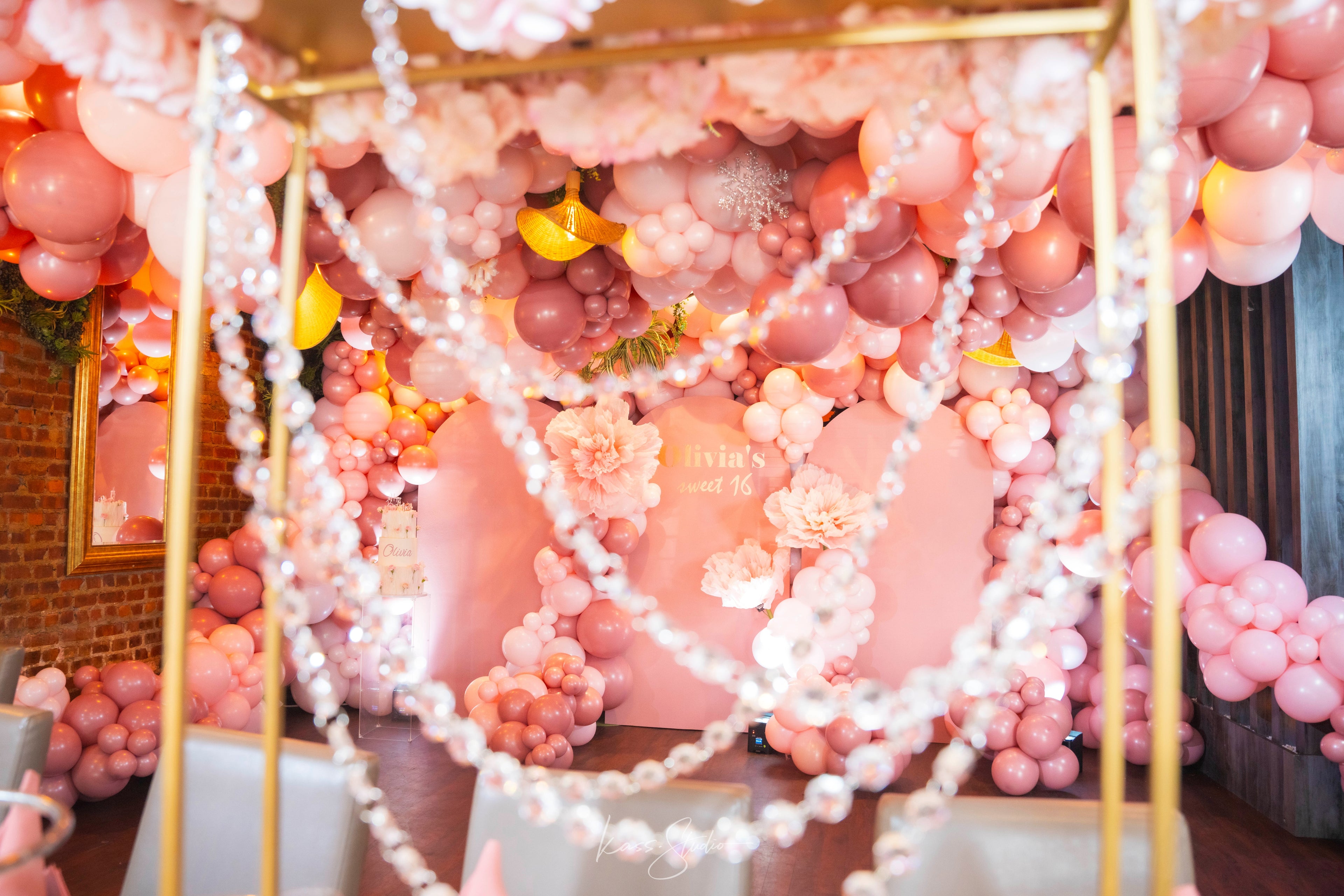 Luxury Sweet 16 Balloon Installation in NYC | Hanging Balloon Garlands