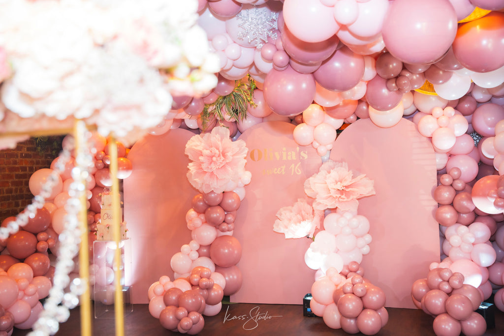 Luxury Sweet 16 Balloon Installation in NYC | Hanging Balloon Garlands