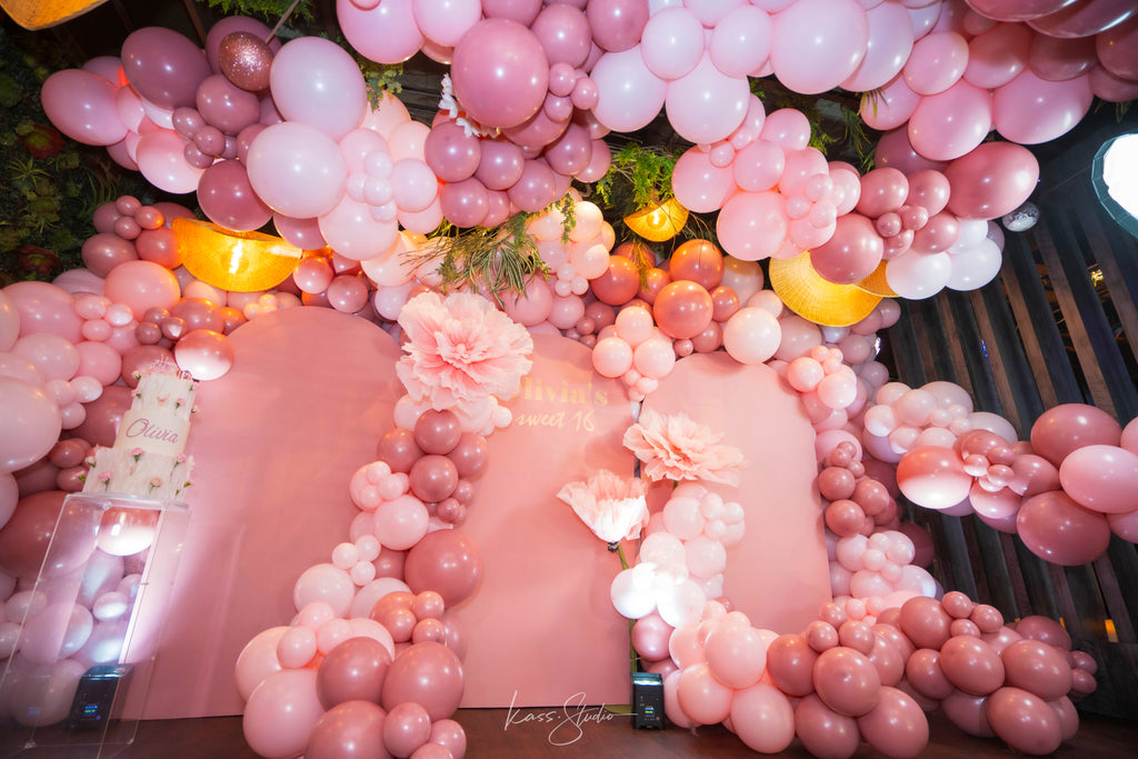 Luxury Sweet 16 Balloon Installation in NYC | Hanging Balloon Garlands