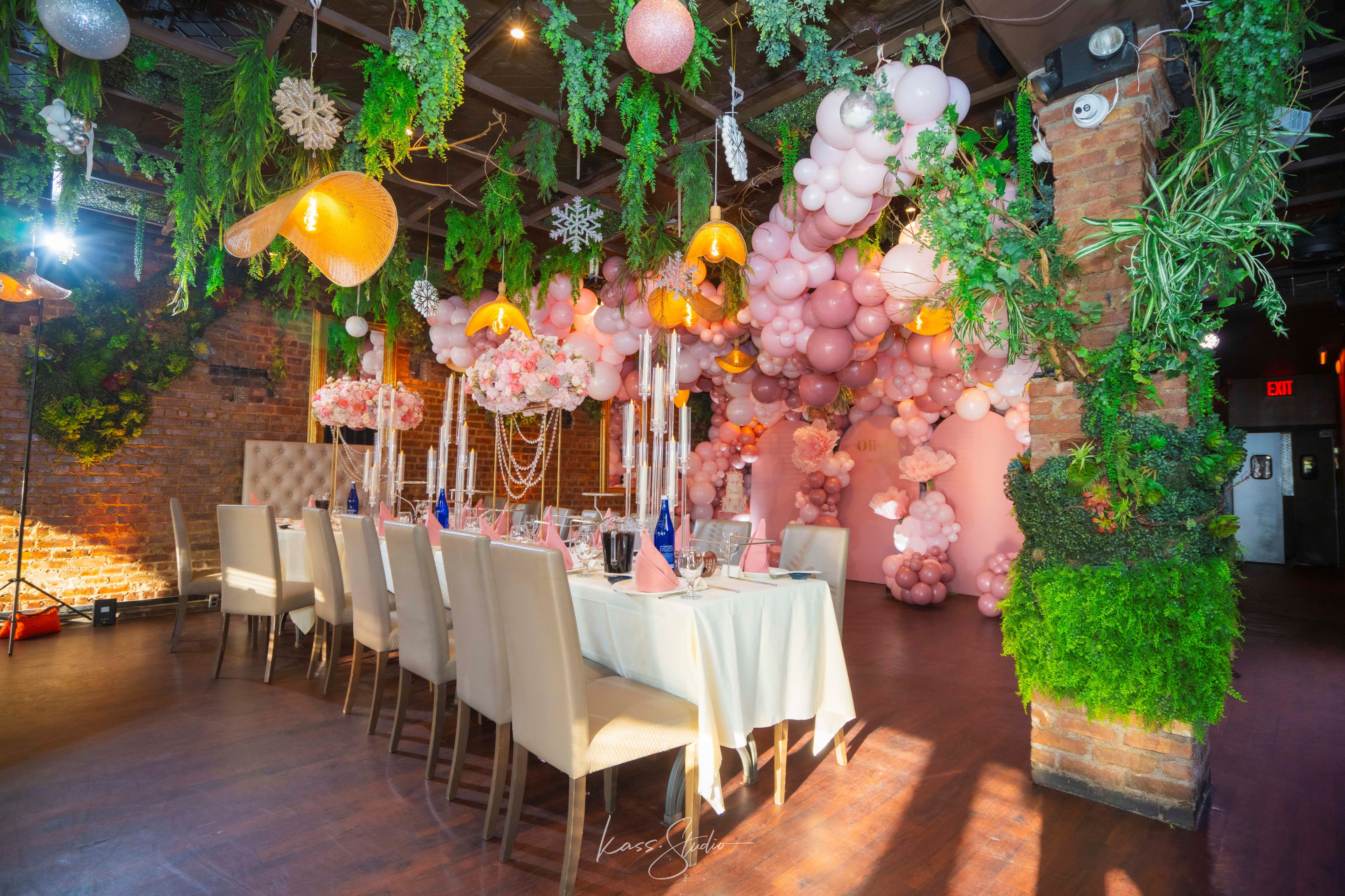 Luxury Sweet 16 Balloon Installation in NYC | Hanging Balloon Garlands