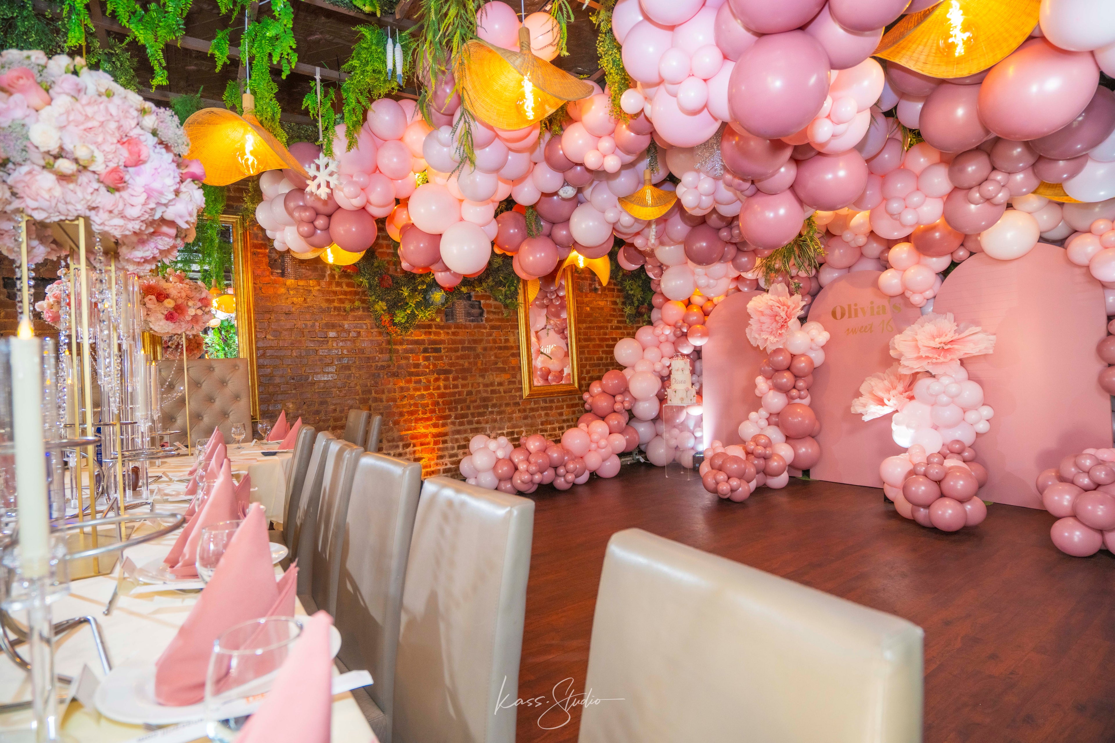 Luxury Sweet 16 Balloon Installation in NYC | Hanging Balloon Garlands