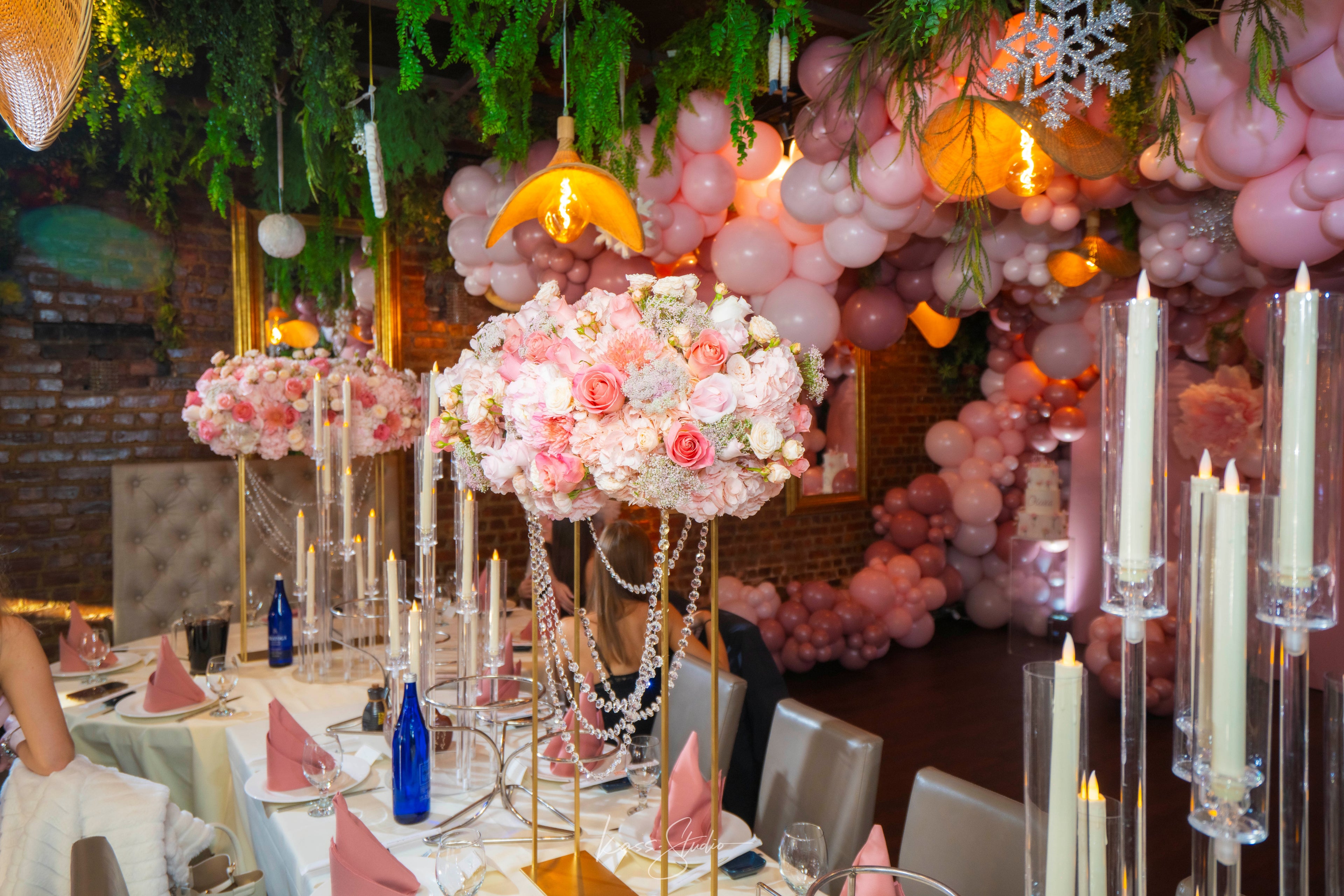Luxury Sweet 16 Balloon Installation in NYC | Hanging Balloon Garlands