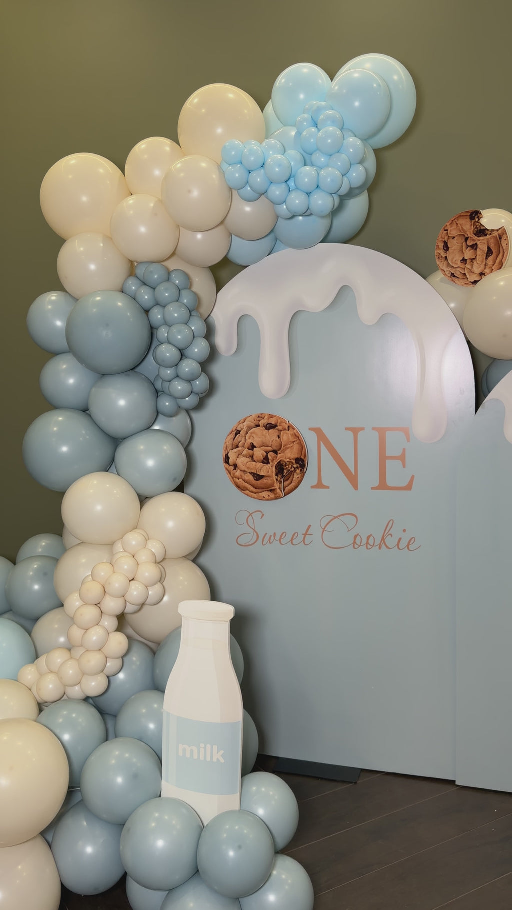 Sweet Cookie & Milk Birthday Balloon Backdrop NYC | Custom Kids Party Decor